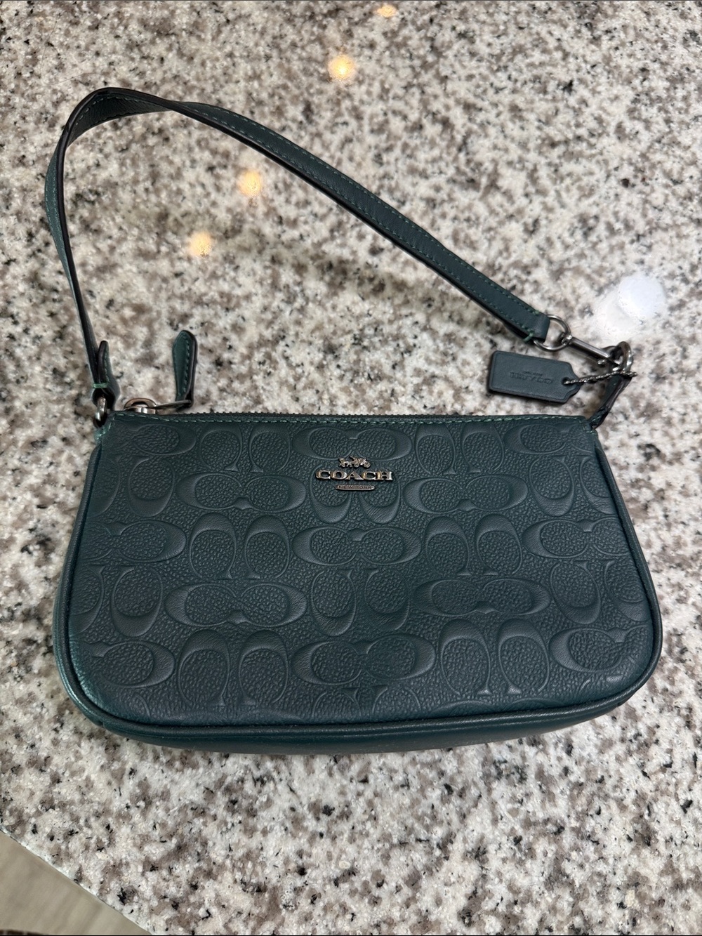 Coach Dark Green Embossed Leather Shoulder Bag
